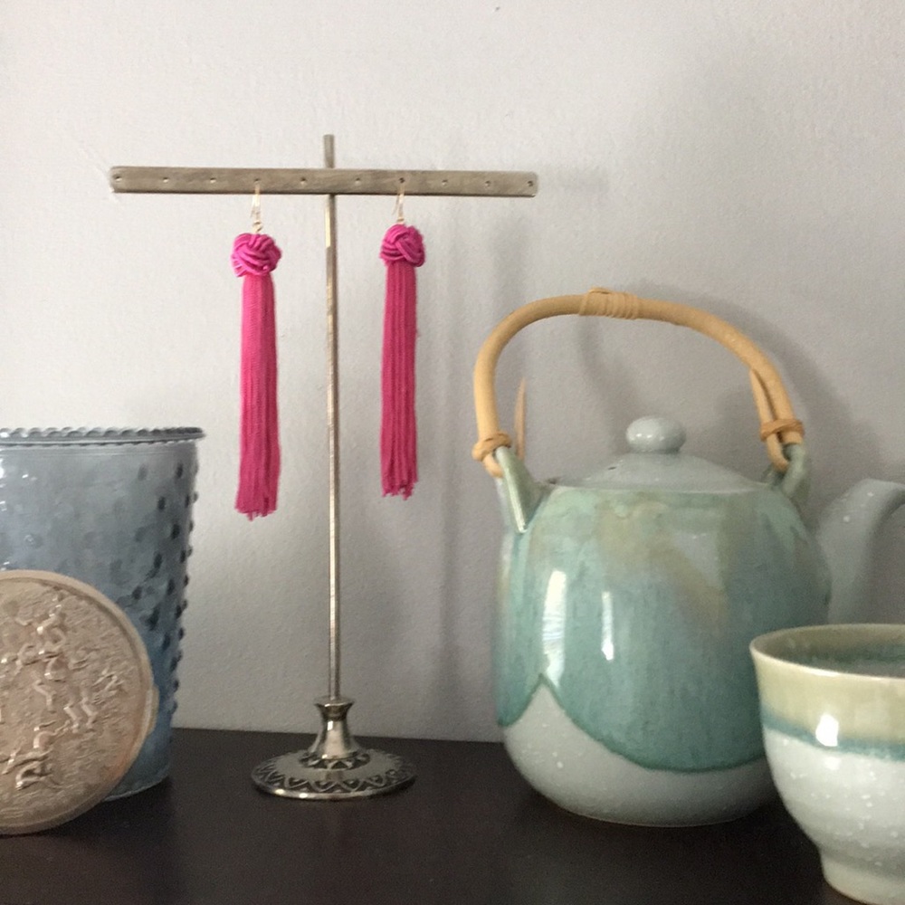 Pink Knotted Tassel Earrings